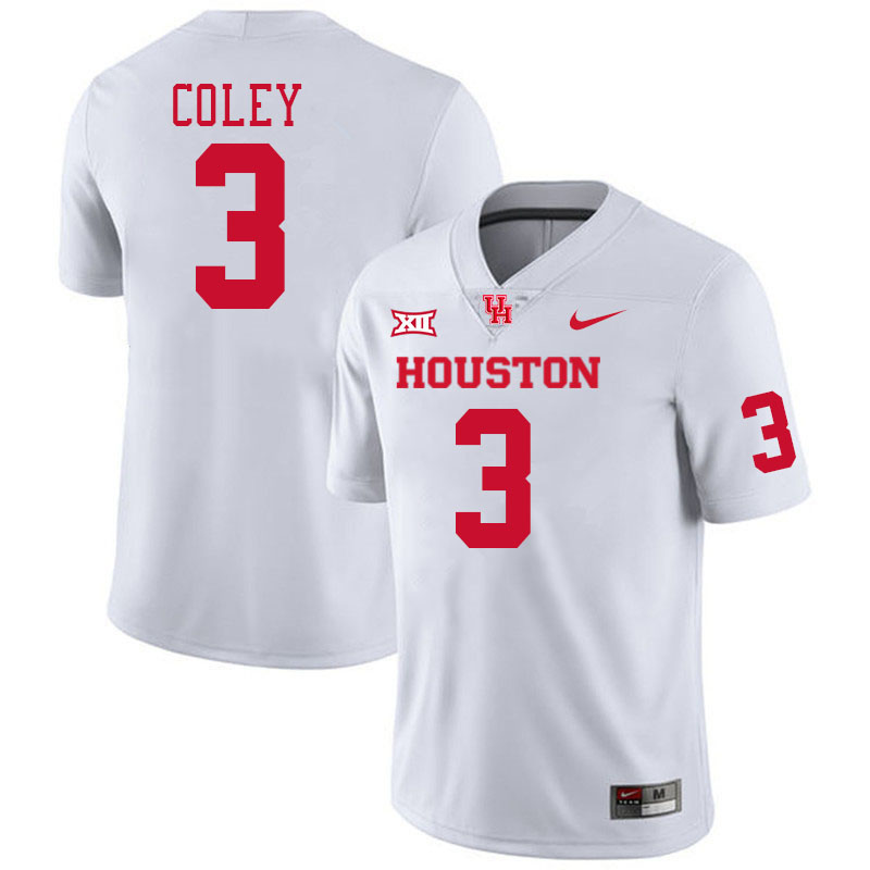 Houston Cougars #3 Lucas Coley College Football Jerseys Stitched Sale-White